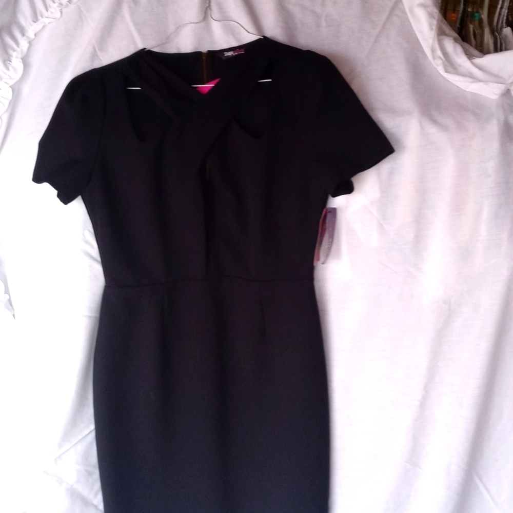 Woman's Little Black Dress With Chris Cross Chest